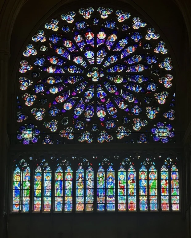 The Notre-Dame rose window filling the frame.