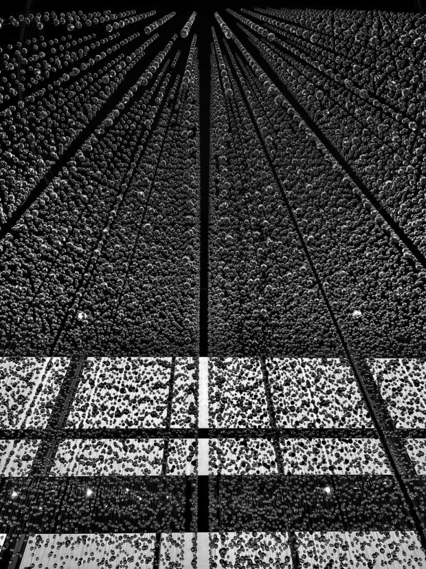 Perforated ceiling, portrait, radiating to a point.